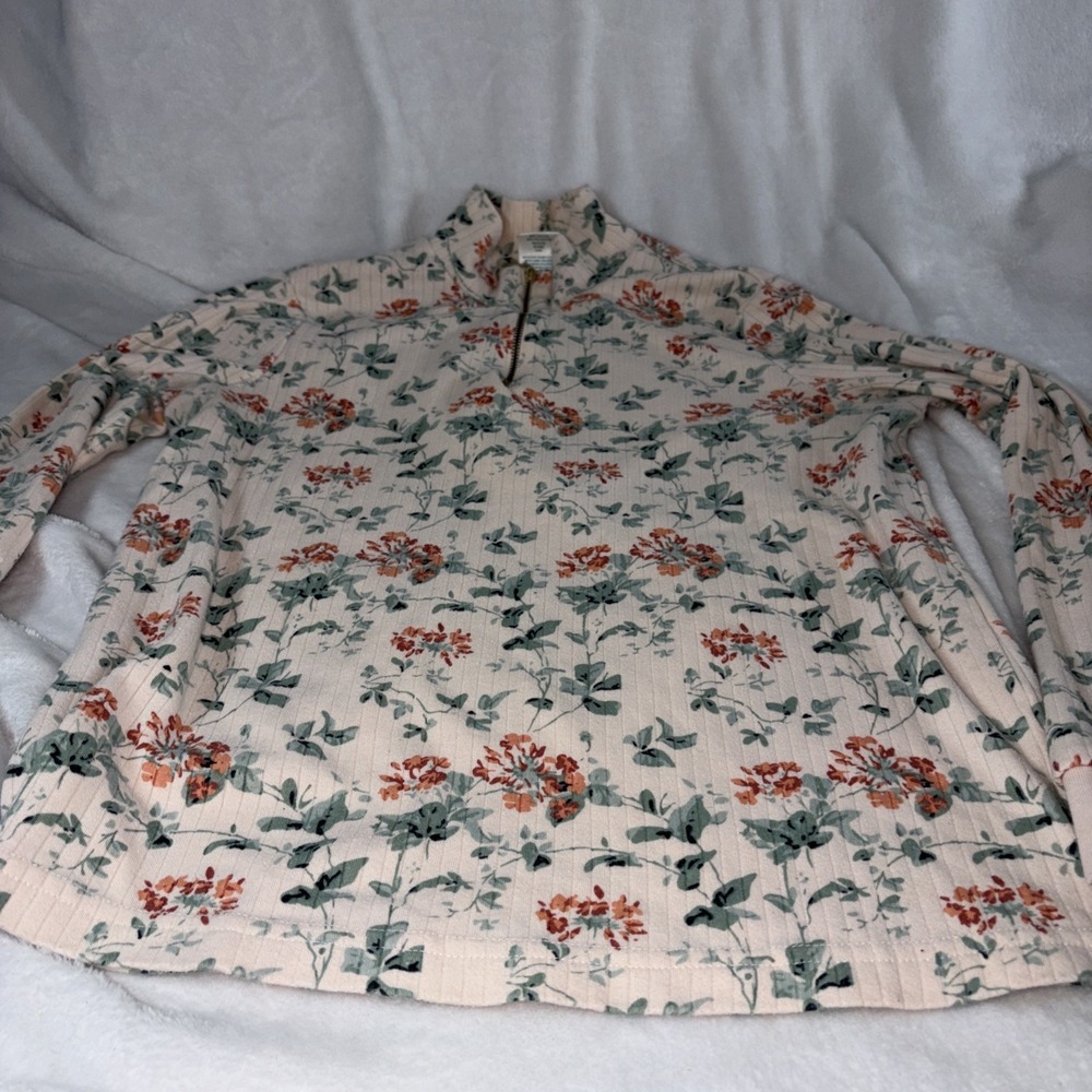 Vintage Blair Floral Quarter Zip Pullover Ribbed Mock Neck Top Grandmacore Sm